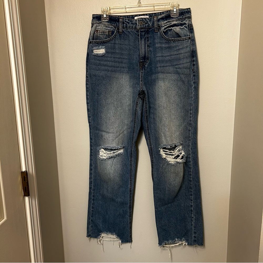 Vanilla Star Women's Juniors' Size 29/9 Blue Straight Leg Jeans Distressed